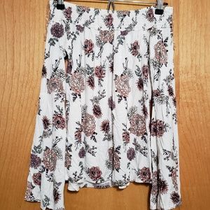 White floral off the shoulder bell sleeve top.